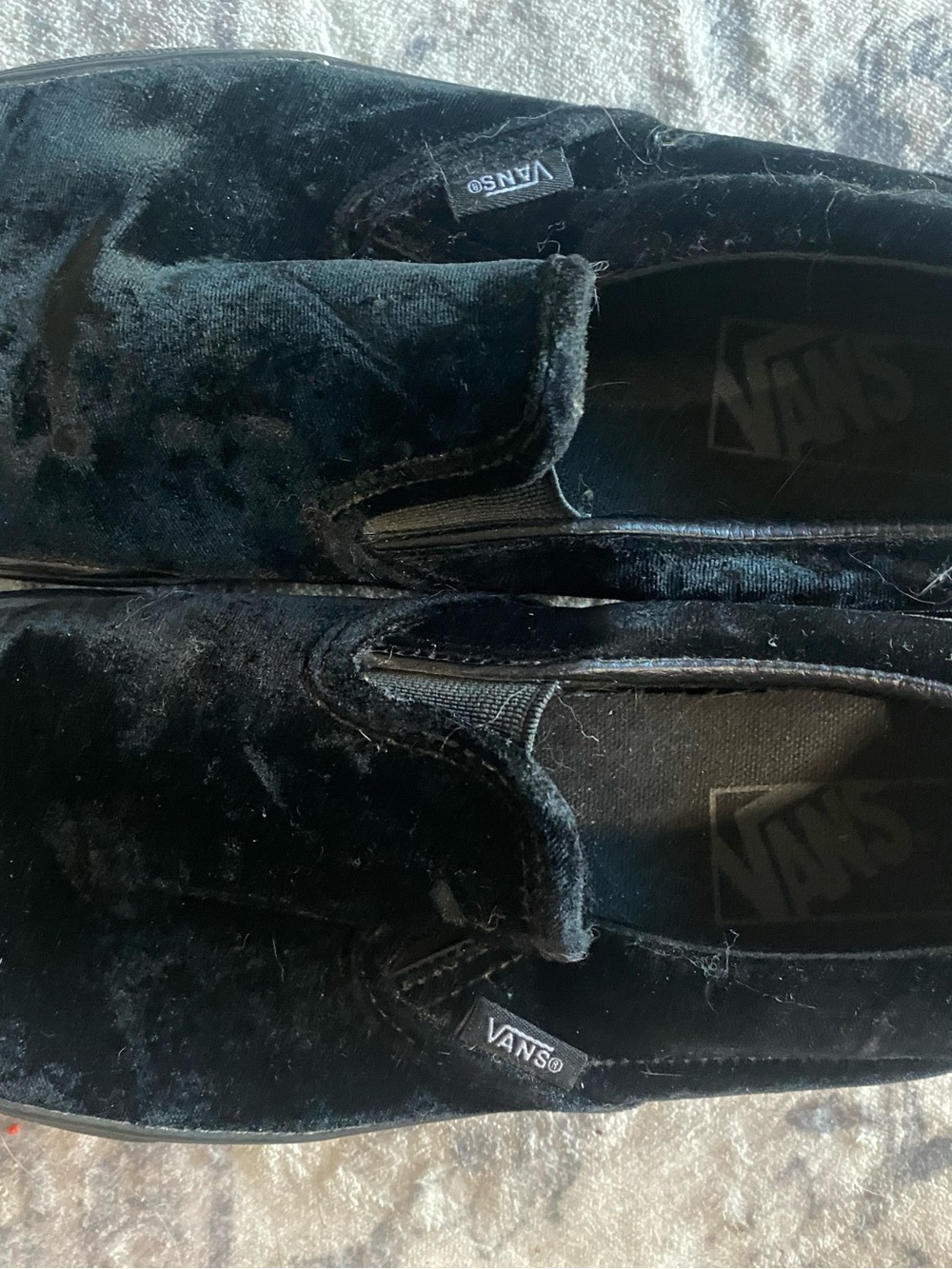 Vans Black Velvet Slip-On Sneakers